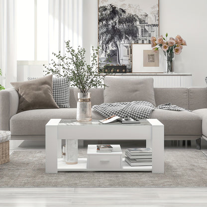 Salontafel – Tafel – Koffietafel – Woonkamertafel – Opbergtafel – Modern Wit Design – Glazen Blad Met Opbergruimte