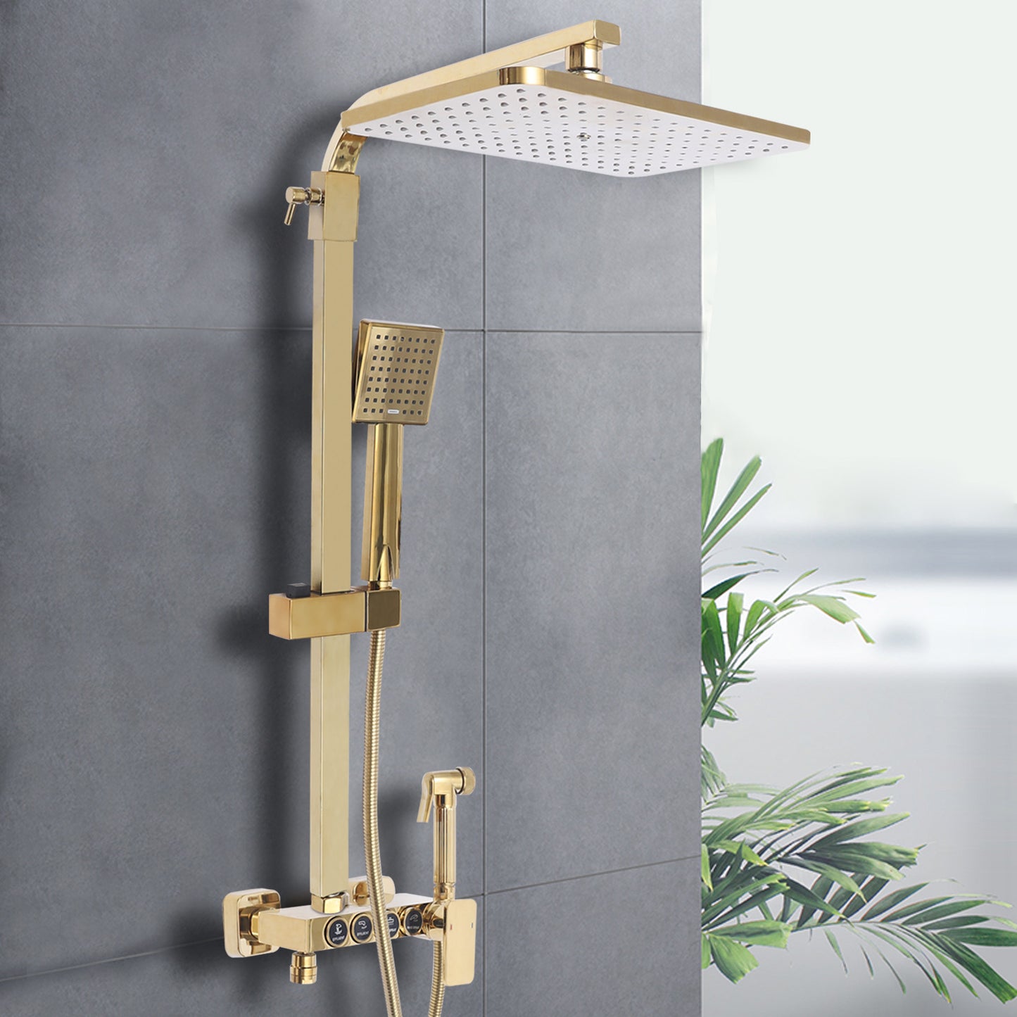Douchekraan Set – Douchekraan – Douchekop – Douche Set – Douchekraan Compleet – Goud Geborsteld – 31,5 x 22 cm – Verstelbare Handdouche