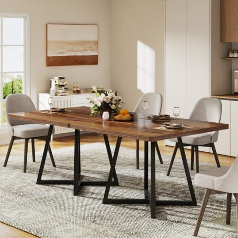 Vintage Eettafel – Keukentafel – Bistrotafel – Tafel Voor 4 Personen – Houten Tafel – Industrieel Metaal Onderstel – Compact 80x80 cm – Stijlvol Bruin