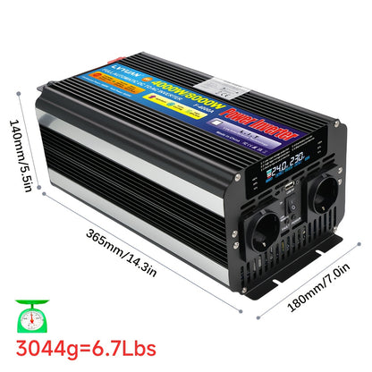 Stroomomvormer – Spanningsomvormer – Omvormer – Inverter – Converter – 24V naar 220V – 4000W Continu Vermogen – LCD Display en Draadloze Afstandsbediening