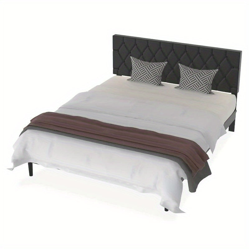 Bedframe – Bedframe Met Hoofdbord – Stalen Bedframe – Kunstleren Bed – Eenpersoonsbed – 160x200 cm – Gevoerd Kunstleren Hoofdbord – Stevig Metalen Frame