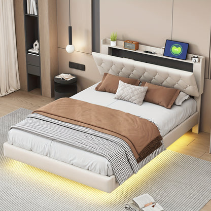 Tweepersoonsbed – Bed – Slaapbank – Ledikant – Logeerbed – Beige Kleur – Bamboe Materiaal – Stevige Lattenbodem