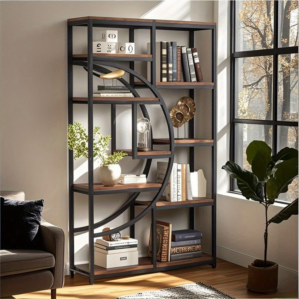 Boekenkast – Boekenrek – Vakkenkast – Opbergkast – Stellingkast – 5-laags – Zwart Metaal – Vrijstaand – 180 cm Hoog – 9 Open Vakken – Industrieel Design