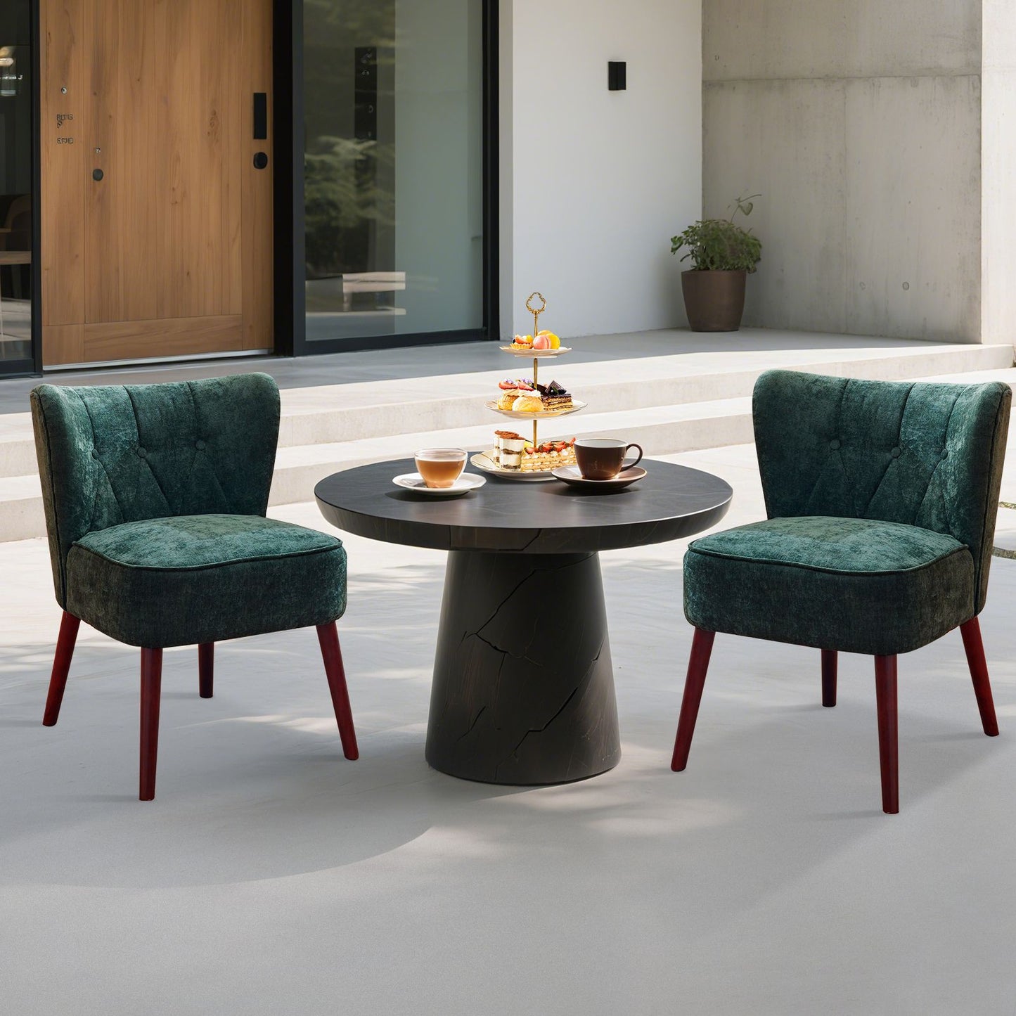 Velvet Fauteuil – Relaxstoel – Zitzetel – Leunstoel – Wingbackstoel – Groen – Memory Foam Zitkussen – Stabiele Rubberhouten Poten