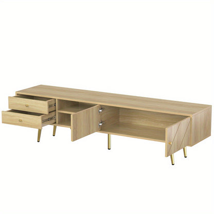 Tv Meubel – TV Kast – TV Stand – Tv Dressoir – Houten Tv-meubel – Modern Design – Gouden Accenten – 160 cm Breed – Met Laden en Schuifdeuren