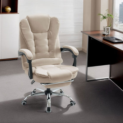 Bureaustoel – Kantoorstoel – Gamestoel – Office Chair – Executive Chair – Extra Groot – Voetensteun – Ergonomisch – Hoog Rugleuning – PU Leer – Stille Wieltjes – Verstelbaar – Stevig Metalen Onderstel – Beige