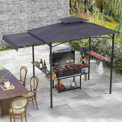 Grill Gazebo – Barbecue Overkapping – BBQ Tent – Tuinoverkapping – Buitenkeuken – Zijluifel Met Hydraulische Steunen – Dubbel Dak Voor Ventilatie – 318x153x250 cm