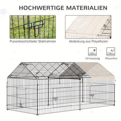 Konijnenhok – Buitenren – Knaagdierkooi – Konijnenkooi – Dierenverblijf – Groot 220x103x103 cm – Weerbestendig PE met Zonnescherm