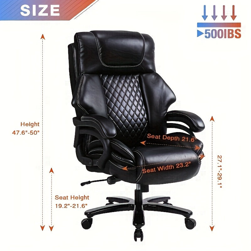 Bureaustoel – Office Chair – Draaistoel – Desk Chair – Executive Chair – Ergonomisch – Hoog Draagvermogen 200 kg – Verstelbare Lendensteun – Leder Zwart