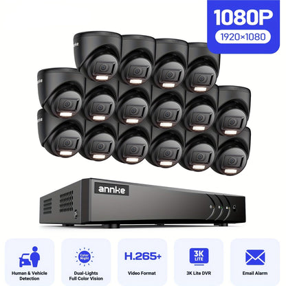 Beveiligingscamera Systeem – Camerabewaking – CCTV Camera Systeem – Bewakingscamera – Security Camera – 16 Kanaals – 1080P Full HD – Mens- en Voertuigdetectie – Nachtzicht 30,48 Meter