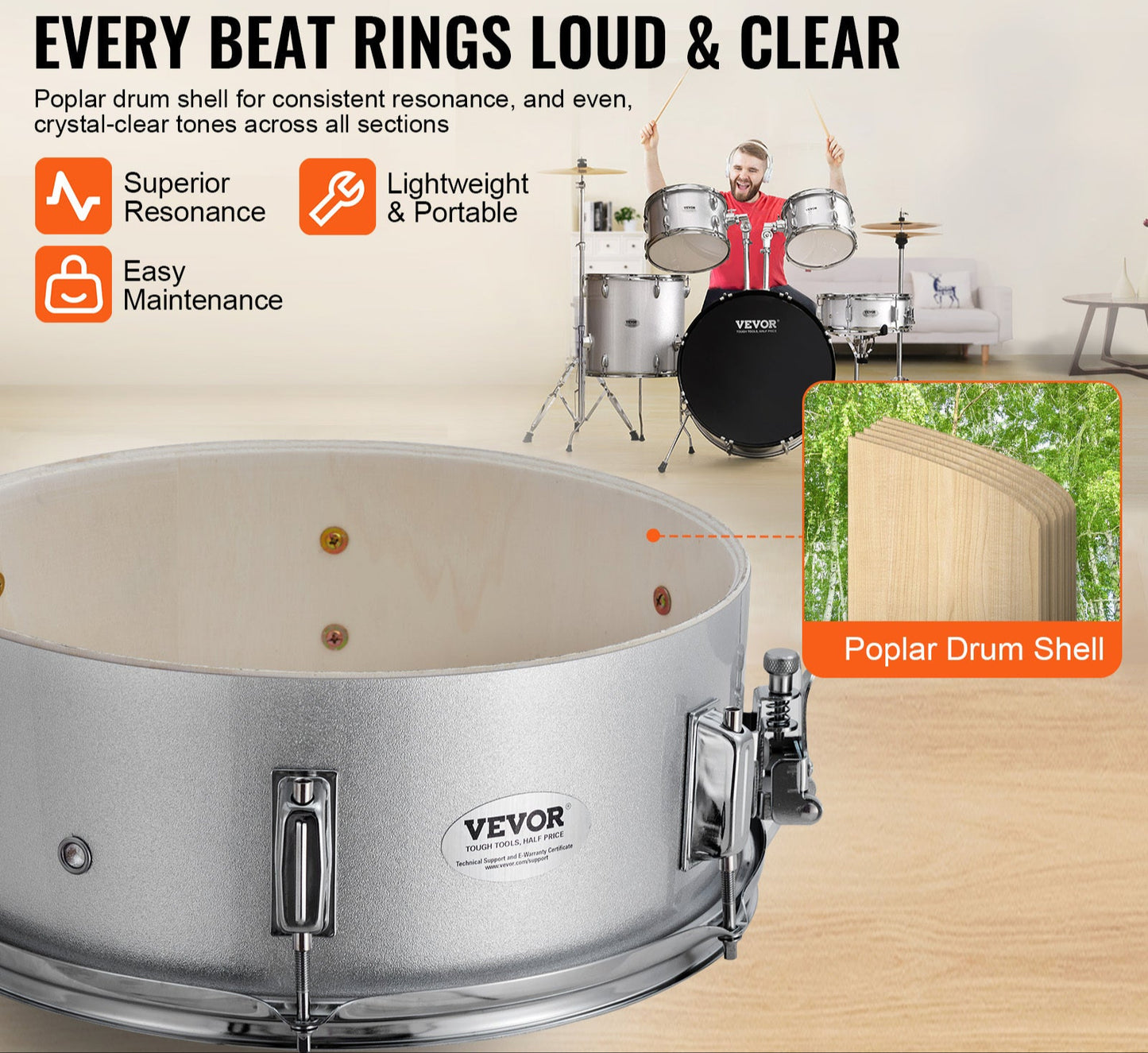 Drumstel – Drumset – Elektrisch Drumstel – E-Drum – Percussie Set – 5-delig Compleet – 22 Inch Bass Drum – Verstelbare Kruk