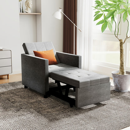 3-in-1 Sofa Bed Chair: Convertible Sleeper with Adjustable Backrest & Foldable Pull-Out Bed - Space-Saving Single Sofa Suitable for Small Apartments, Dorms, Studios - Assembly, Sturdy Frame, Modern Light Grey