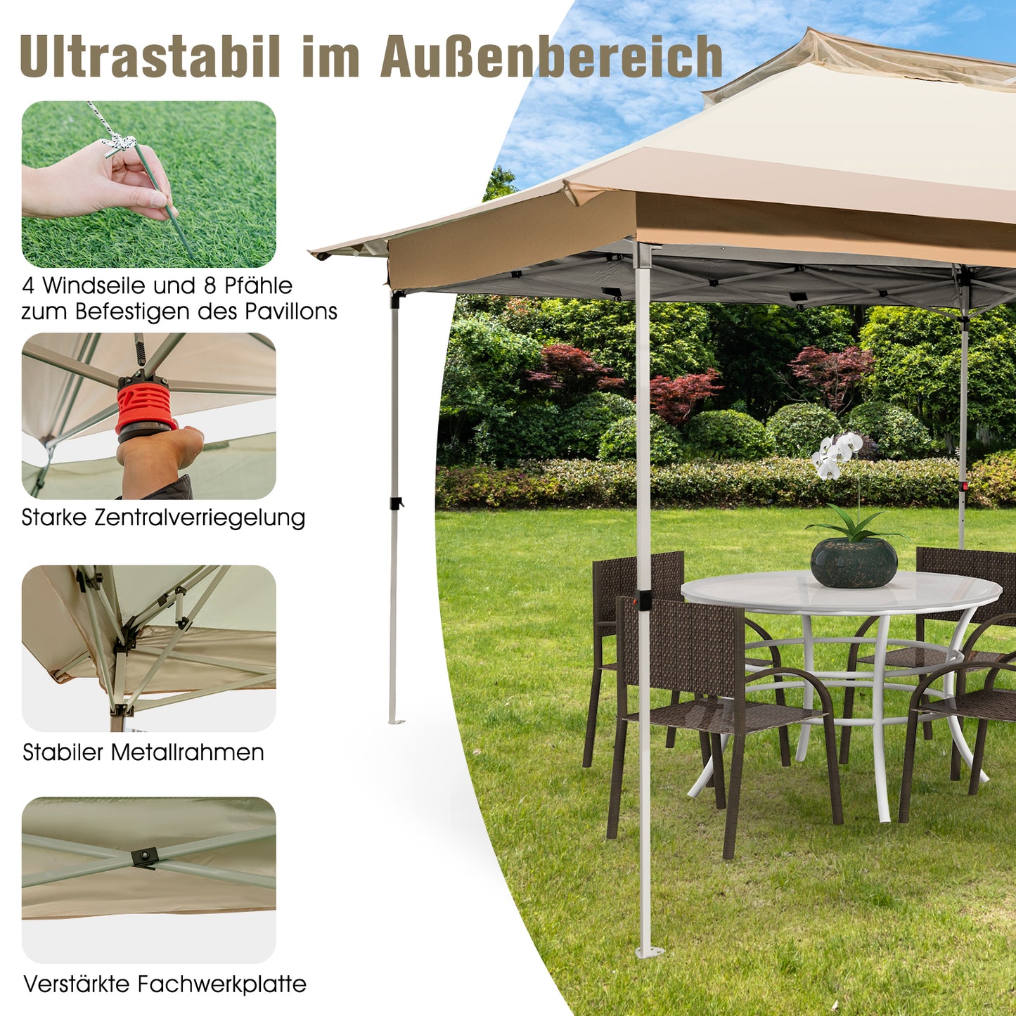 Pop-up Partytent – Vouwtent – Tuin Tent – Schaduw Tent – Evenemententent – 360 x 360 cm – Verstelbare Hoogte & Afneembare Muskietennetten