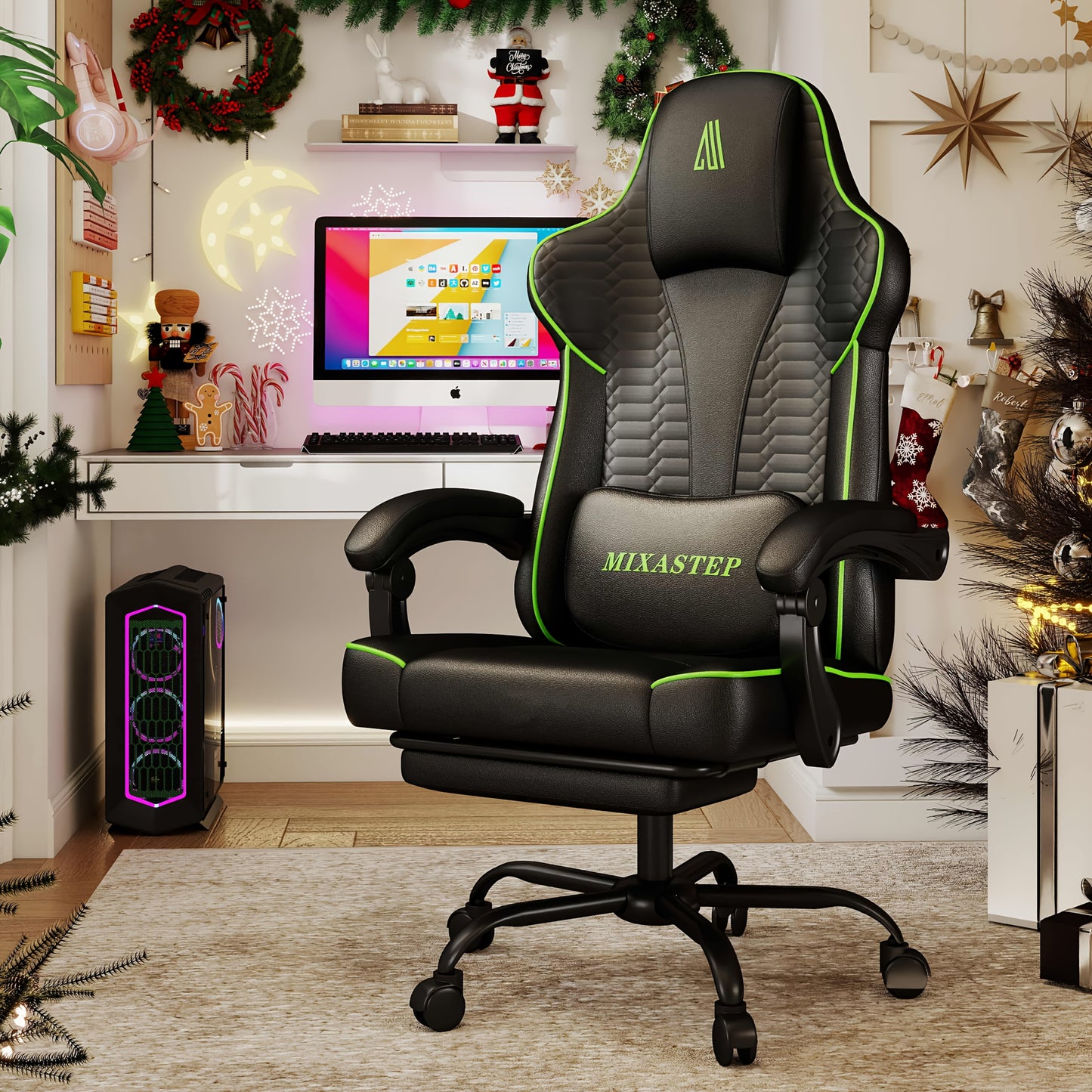 Gamingstoel – Gamestoel – Gaming Chair – Bureaustoel – Game Stoel – Ergonomisch – Verstelbare Rugleuning – 360° Draaibaar – Max 150 kg – Groen