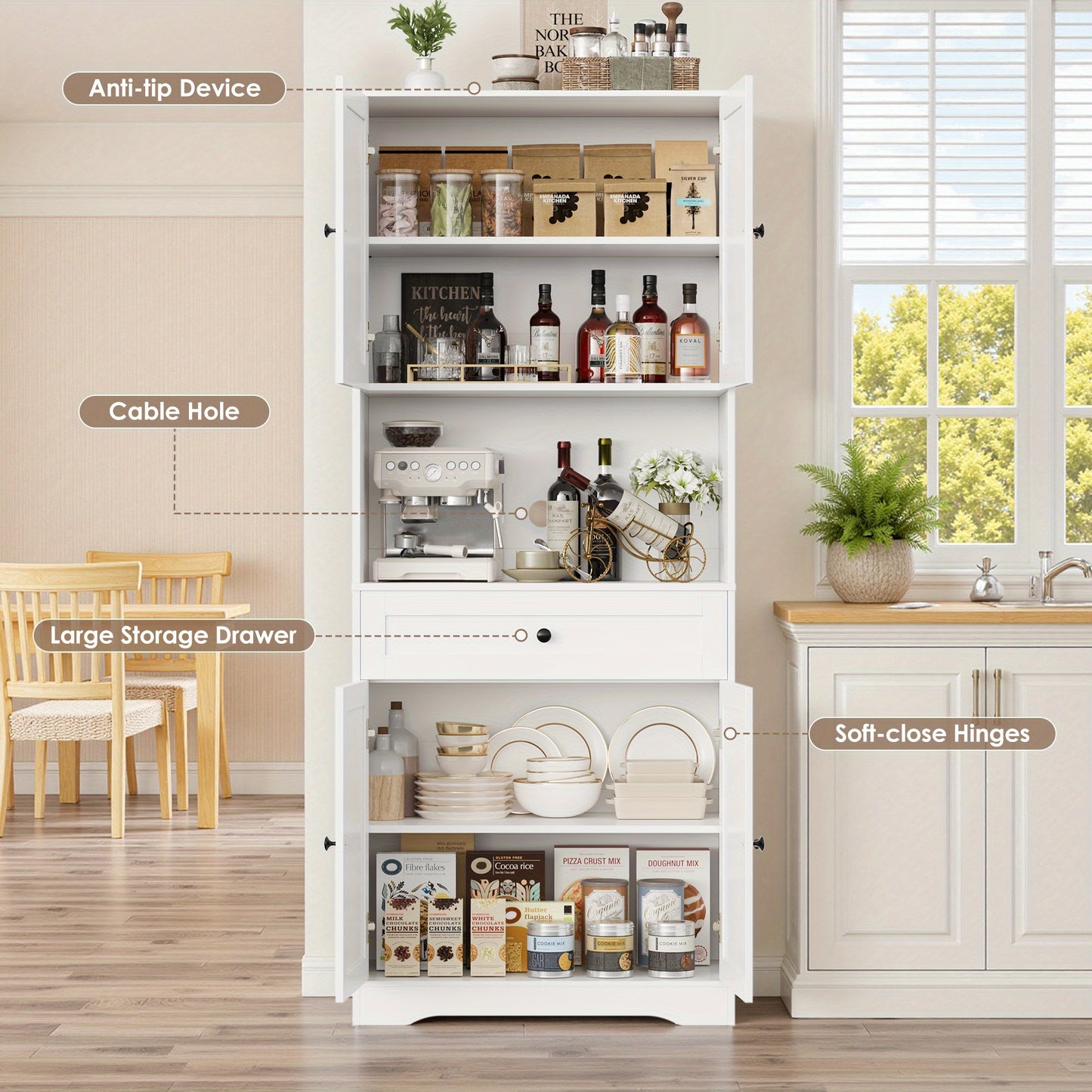 Opbergkast – Keukenkast – Buffetkast – Wijnkast – Kast Wit – MDF Materiaal – Compact 69 cm Hoog – Vrijstaand Met Glazen Deuren
