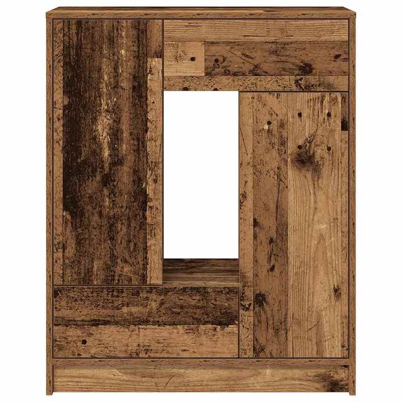 Modern Rustic Hardwood Sideboard with Drawers and Doors - 73x31x90cm, Natural Wood Finish, Ample Storage for Living Room or Dining Area, Wooden Decor