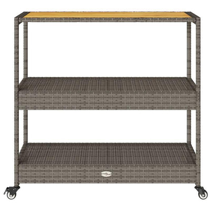 Keukentrolley 3-laags poly rattan en massief acaciahout grijs