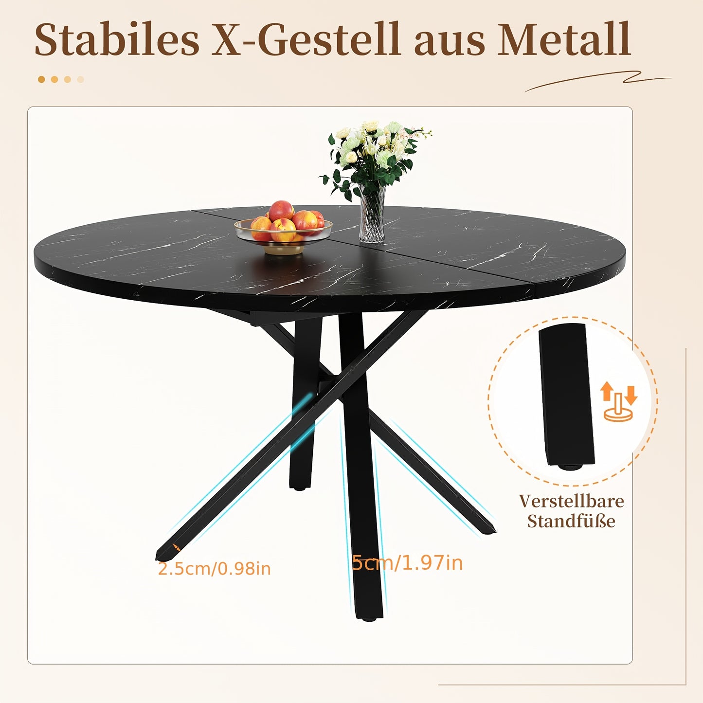 Uitschuifbare Eettafel – Uitklapbare Tafel – Verlengbare Eettafel – Ronde Tafel – Ovale Tafel – Zwart Marmeren Blad – Compact & Luxe Design