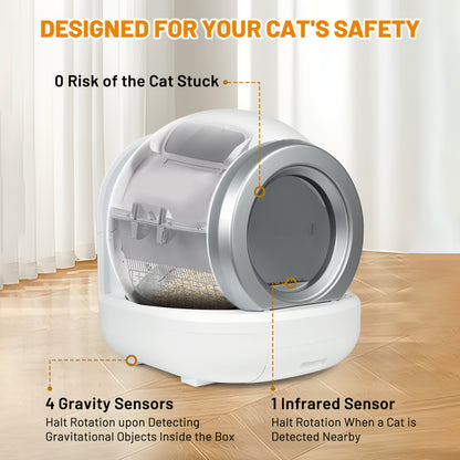 Zelfreinigende Kattenbak – Automatische Kattenbak – Elektrische Kattenbak – Kattenbak Met App – Grote Kattenbak – 65L Capaciteit – Infraroodsensor & Laag Instap 8cm