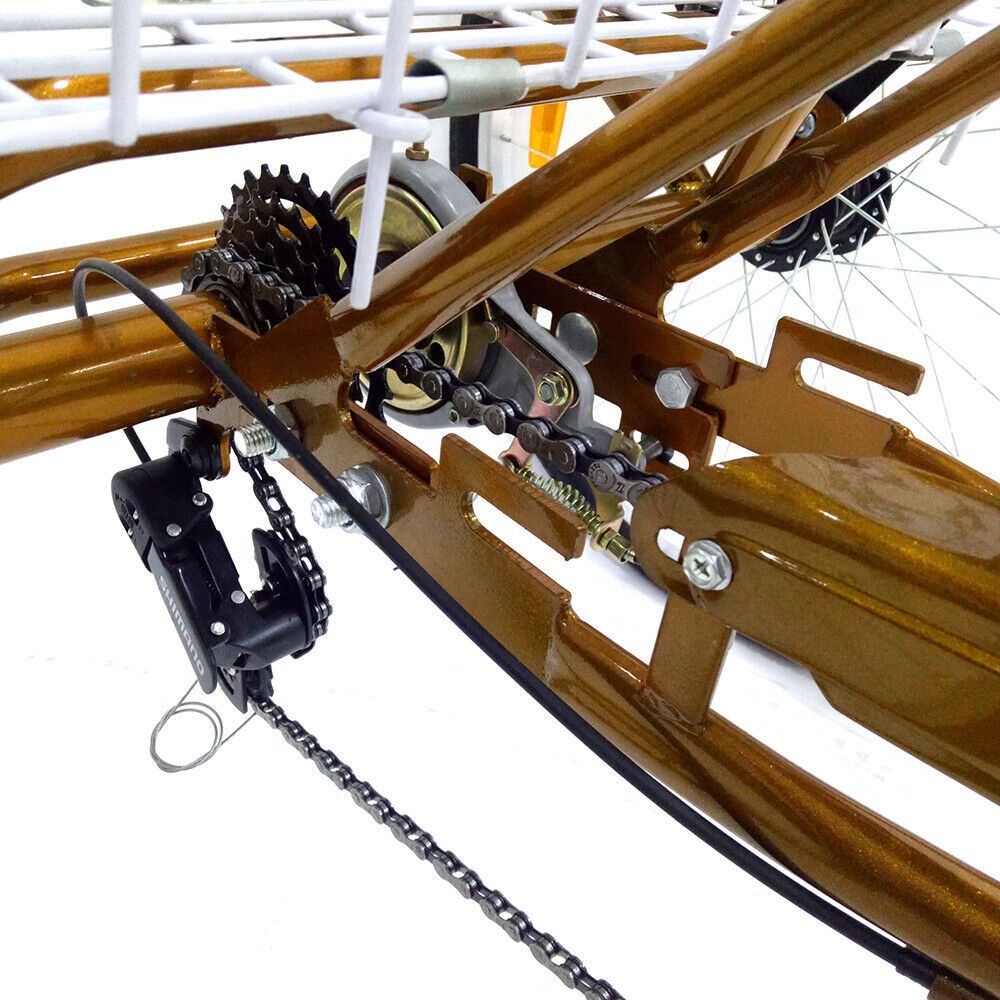 Driewieler – Volwassenenfiets – Driewieler Fiets – Rickshaw – Driewieler Voor Volwassenen – Gouden Aluminium Frame – Ergonomische Rugleuning & 6 Versnellingen