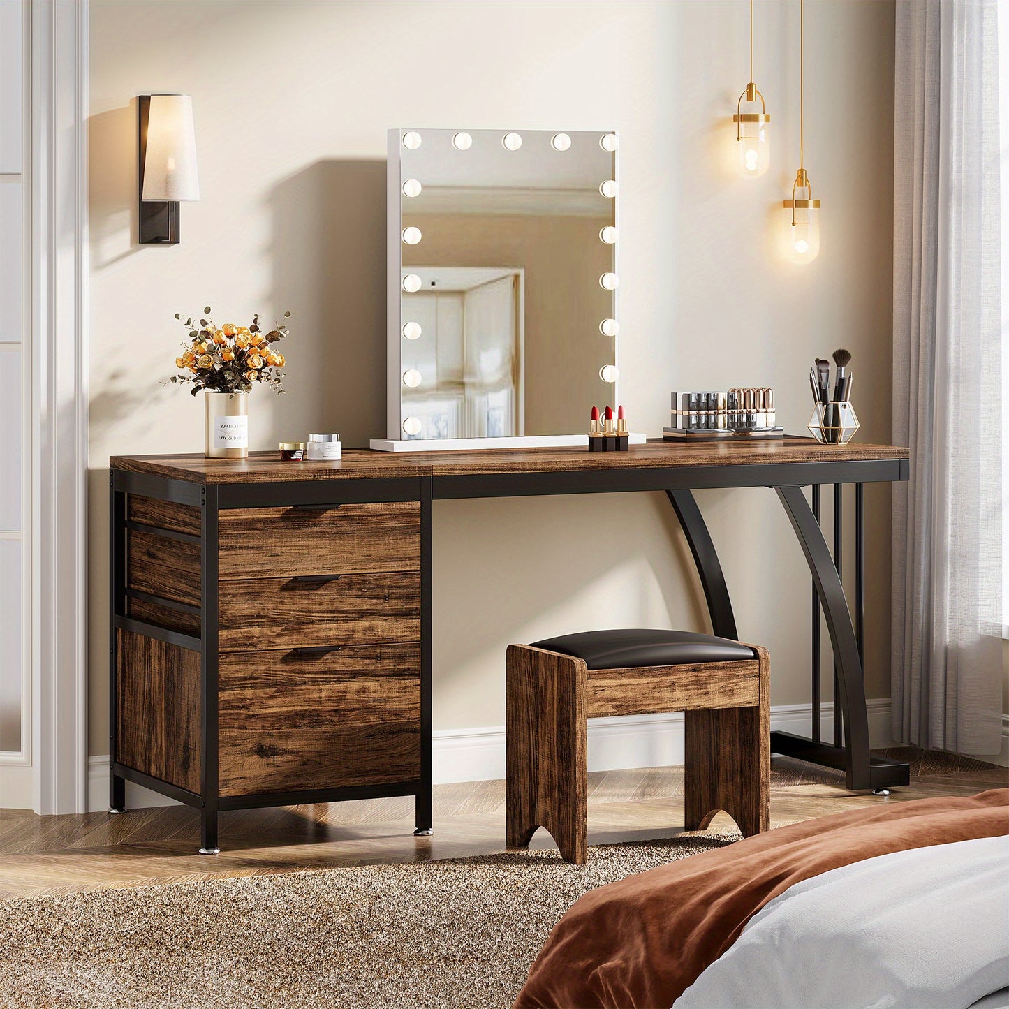 Kaptafel – Make-up Tafel – Cosmeticatafel – Opmaaktafel – Meubel – Industrieel Design – 150 cm Breed – Omkeerbare Laden