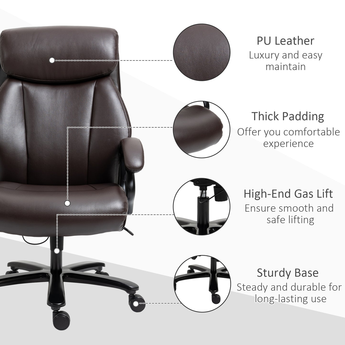 Bureaustoel – Office Chair – Gamestoel – Draaistoel – Executive Chair – Ergonomisch Ontwerp – Verstelbare Hoogte – PU Leder Bruin – 180 kg Draagkracht – 360° Draaibaar – Extra Dikke Padding – 72x83x114-122 cm