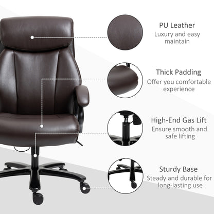 Bureaustoel – Office Chair – Gamestoel – Draaistoel – Executive Chair – Ergonomisch Ontwerp – Verstelbare Hoogte – PU Leder Bruin – 180 kg Draagkracht – 360° Draaibaar – Extra Dikke Padding – 72x83x114-122 cm