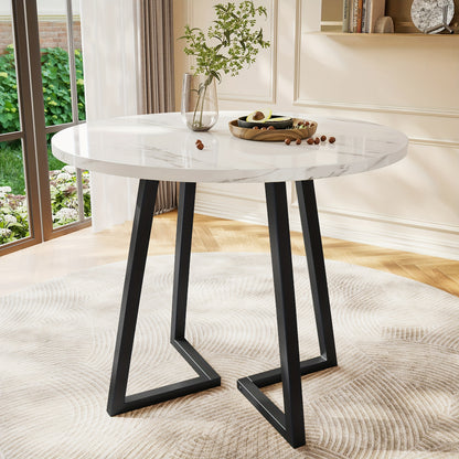 Ronde Eettafel – Eettafel Rond – Keukentafel – Tafel Voor Eetkamer – Witte Tafel – Uniek Geometrisch Onderstel – Duurzaam Niet-Hout Tafelblad