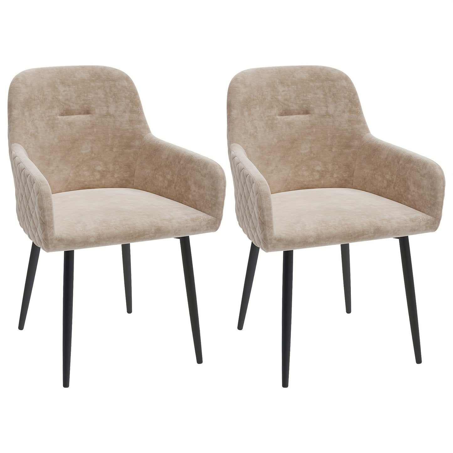 Eetkamerstoel – Stoel – Kuipstoel – Bureaustoel – Armstoel – Velours Bekleding – Metalen Onderstel – Set van 2 – Comfortabele Katoenen Vulling – Champagne Beige