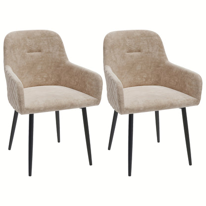 Eetkamerstoel – Stoel – Kuipstoel – Bureaustoel – Armstoel – Velours Bekleding – Metalen Onderstel – Set van 2 – Comfortabele Katoenen Vulling – Champagne Beige