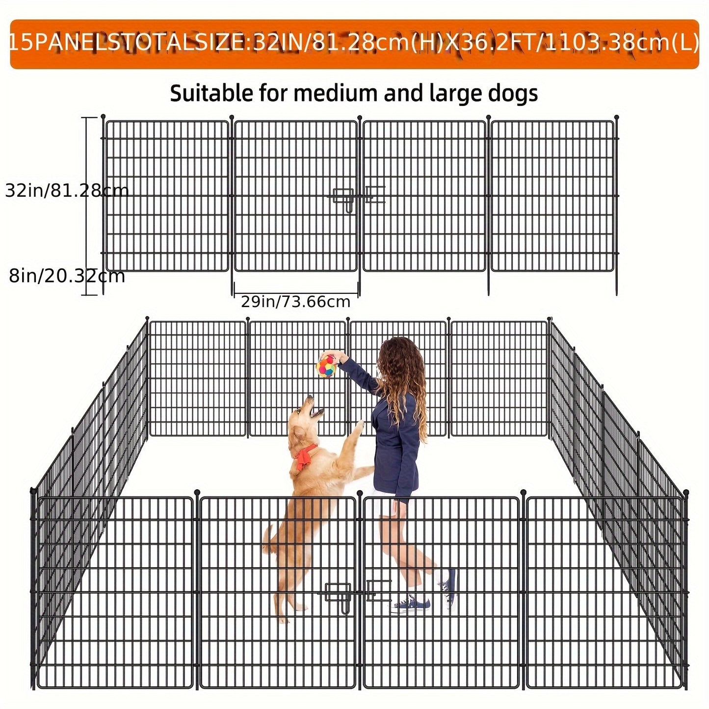 Tuinhek – Gaashek – Metalen Omheining – Tuinafscheiding – Stevige Hekwerkset – 14 Panelen + Deur – Vlakke Bovenkant – 73,66 x 81,28 cm