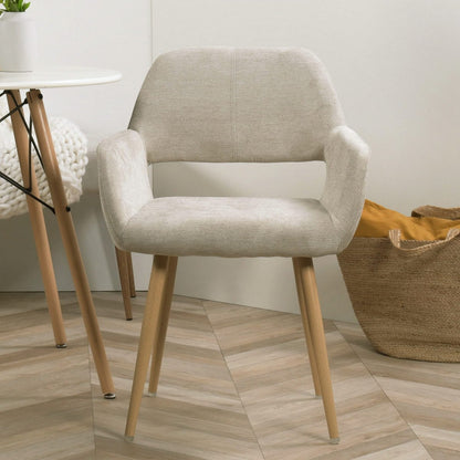 Eetkamerstoel – Stoel Met Armleuning – Fabric Stoel – Retro Stoel – Keukenstoel – Scandinavisch Design – Stoffen Bekleding – Metalen Poten 56x56x78 cm – Beige
