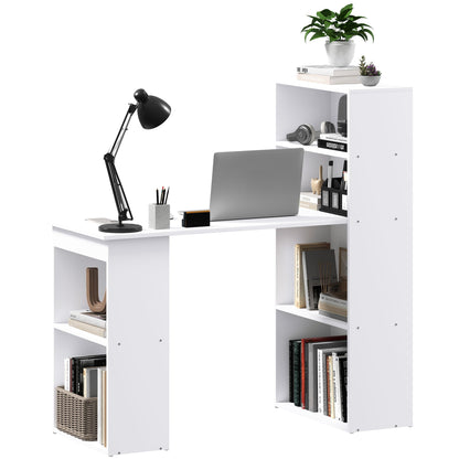 Bureau – Bureautafel – Computertafel – Werktafel – Schrijftafel – Wit – Compact Ontwerp – 6 Opbergvakken