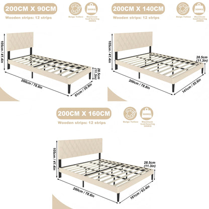 Modern Upholstered Bed: 90/140/160x200 cm with Soft Fabric, Sleek Minimalist Style, and 300kg Load Capacity in Black/Beige Leather style