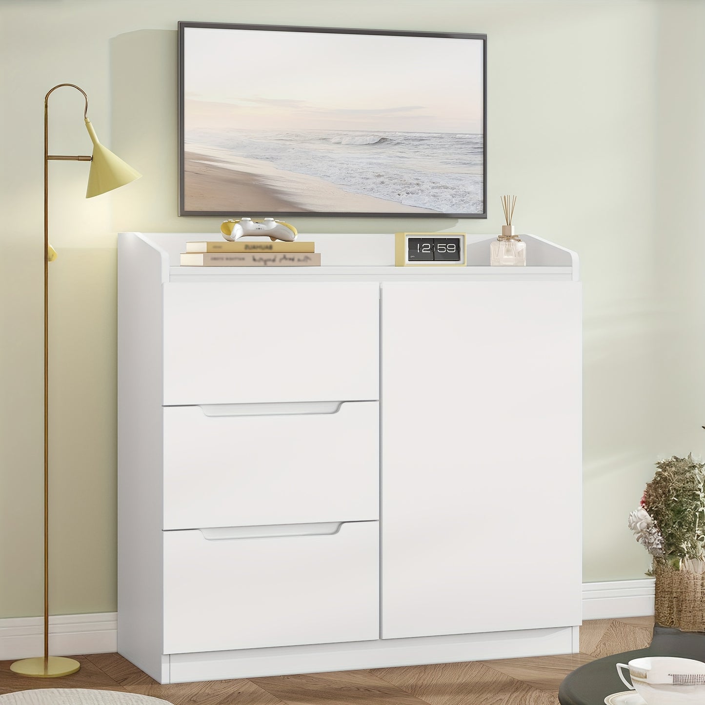 Ladekast – Ladenkast – Kommode – Opbergkast – Dressoir – Wit – 5 Lades – MDF – 40x80x87 cm – Werkblad Met Opstaande Rand – Modern Design