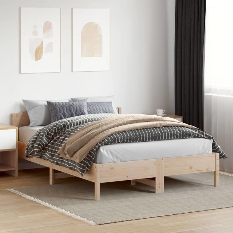 Bedframe – Houten Bed – Tweepersoonsbed – Eenpersoonsbed – Bedbodem – Massief Dennenhout – Geschikt Voor Matras 140x200 Cm – Voorgemonteerd
