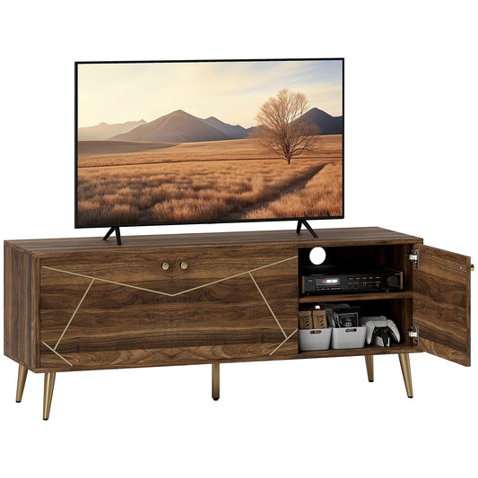 TV-Meubel – TV-Kast – Televisiekast – Mediameubel – TV-Standaard – Geschikt voor televisies tot 60 inch – Verstelbare planken met kabelbeheer – Modern bruin hout met goudkleurige stalen poten