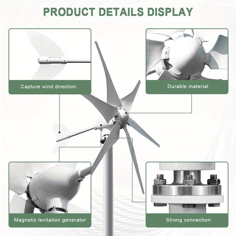Draagbare Windturbine – Mobiele Windgenerator – Off-Grid Energie – Windmolen – 1000W Generator – 48V Aansluiting - QUORE
