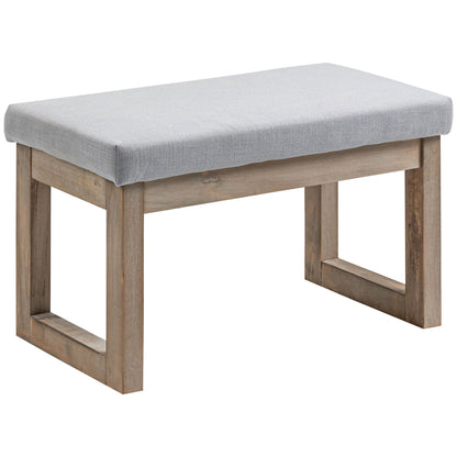 Voetenbank – Poef – Kruk – Hocker – Zitbank – Scandinavisch Design – 68x38x42 Cm – Grijs Met Natuurlijk Houten Onderstel