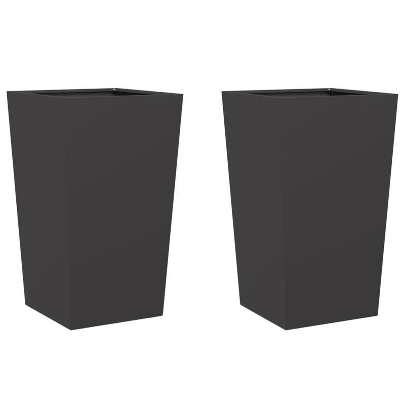 Plantenbak – Bloembak – Plantenpot – Bloempot – Zwarte Stalen Set – 45x45x75 cm – Robuust & Weerbestendig
