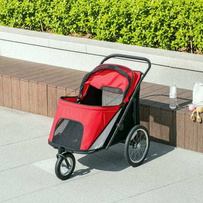 Hondenbuggy – Hondenwagen – Dierenbuggy – Huisdierenwagen – Opvouwbare Buggy – Stevig Stalen Frame – Comfortabel Ligkussen Rood/Zwart