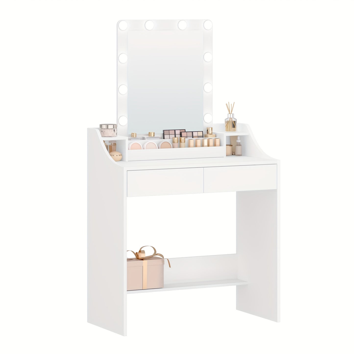 Make-uptafel – Kaptafel – Make-up Bureau – Schminktisch – Make-up Tafel Wit – Met Verstelbare LED-Verlichting – 2 Lades En 3 Open Vakken