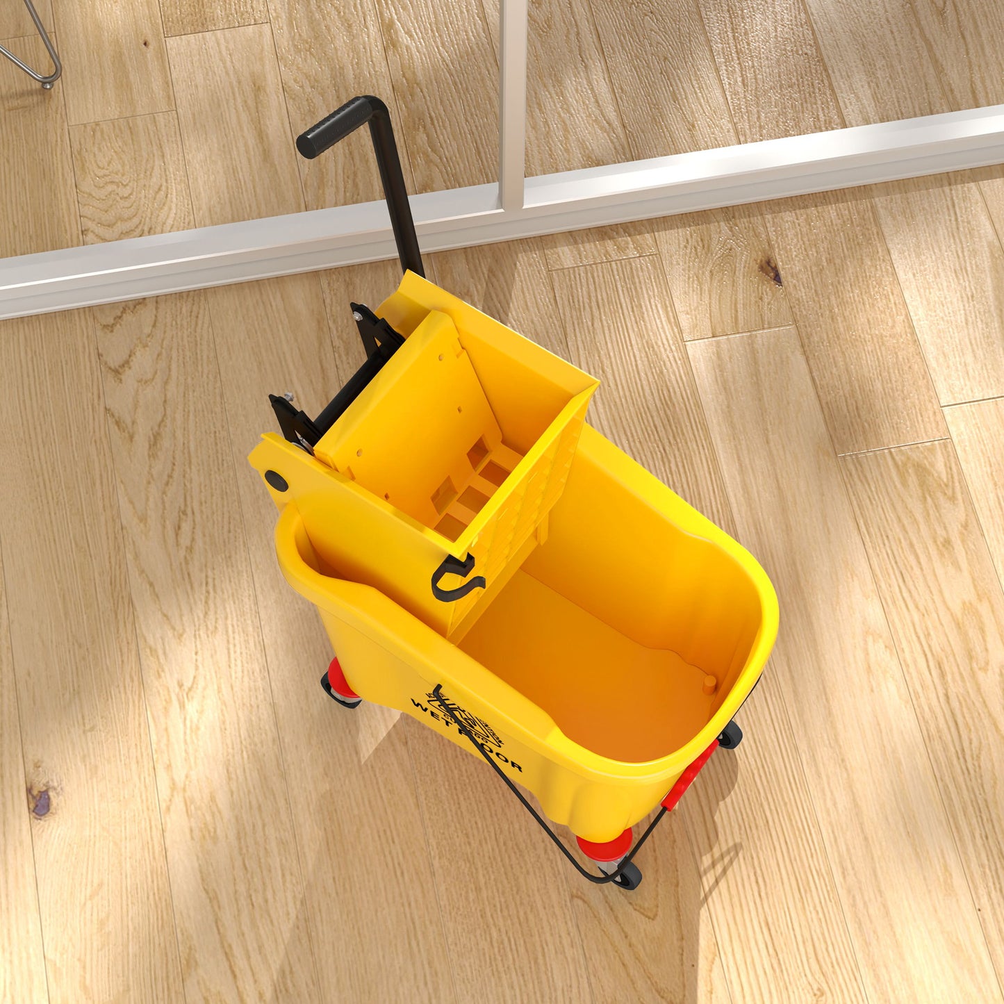 Emmer op Wielen – Mopemmer – Dweil Emmer – Schoonmaak Emmer – Emmer met Wringer – 36 Liter Inhoud – Duurzaam Kunststof Geel