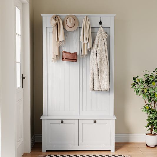 Kapstokkast – Garderobekast – Schoenenkast – Halmeubel – Kapstok – Multifunctioneel Design – Compact Wit Minimalistisch