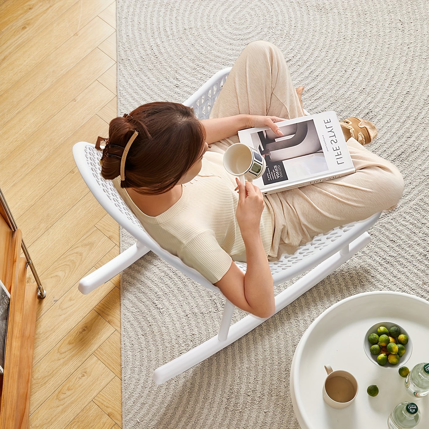 Schommelstoel – Relaxstoel – Fauteuil – Loungestoel – Schommelbank – Ergonomisch Ontwerp – Duurzaam PP Materiaal Wit Set 2 Stuks