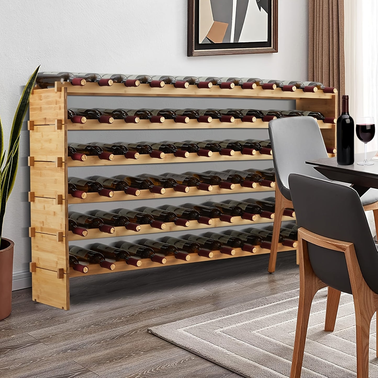 Wijnrek – Wijnopslag – Flessenrek – Wijnhouder – Wijnkast – 72 Flessen – Stapelbaar Modular – Bamboe Hout – Ruimtebesparend Design