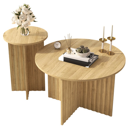 Nesting Salontafel Set – Salontafel – Bijzettafel – Woonkamer Tafel – Rond Tafel – Scandinavisch Design – Compact & Multifunctioneel – Hoogwaardig MDF Met Licht Houtafwerking