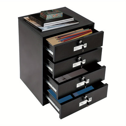Metalen Opbergkast – Ladekast – Archiefkast – Documentenkast – Lockerkast – Stevig Koudgewalst Staal – 4 Lockable Laden met Sloten – Ruimtebesparend Verticaal Design – Zwart