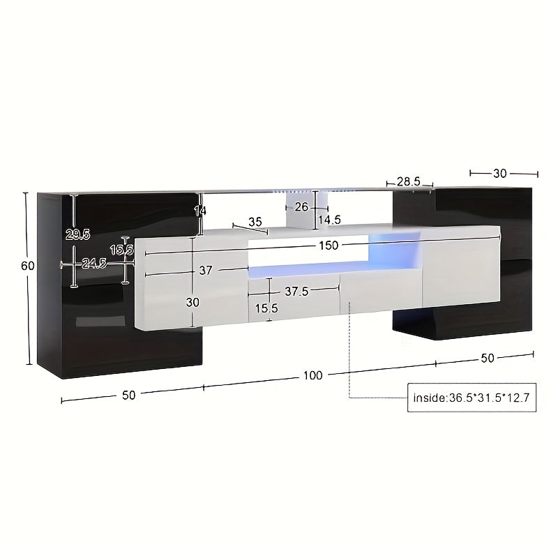 TV-meubel – TV-kast – TV-dressoir – Entertainmentmeubel – TV-standaard – Zwart-Wit Design – Geschikt voor TV tot 165 cm – Ruime Opbergruimte