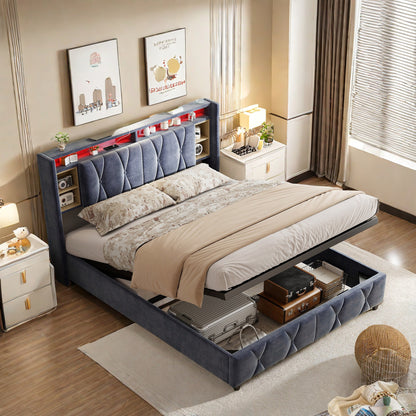 Bed – Bedframe – Slaapbed – Opbergbed – Bed Met Opbergruimte – 160x200 Cm – Fluwelen Hoofdbord – Hydraulisch Hefsysteem